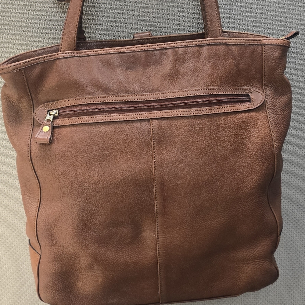 Liz Claiborne Vintage Brown Leather Tote Bag Messenger - Picture 3 of 16